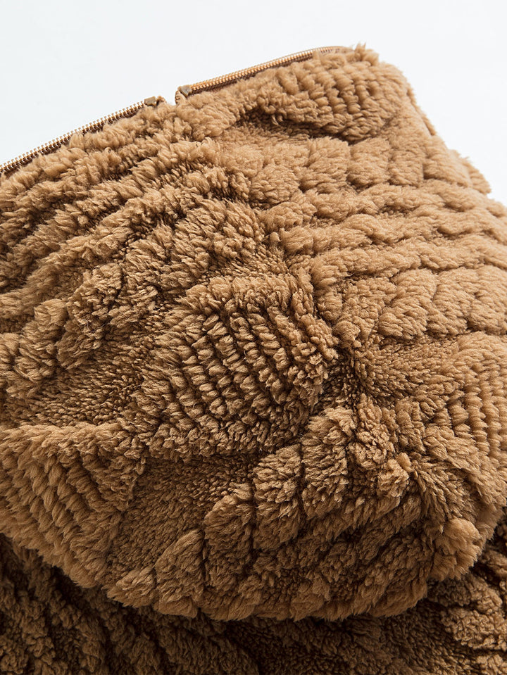 Geometric Jacquard Teddy Half-Zip Hoodie