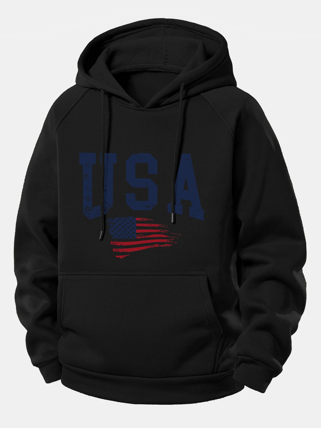 USA Flag Print Drawstring Hoodie
