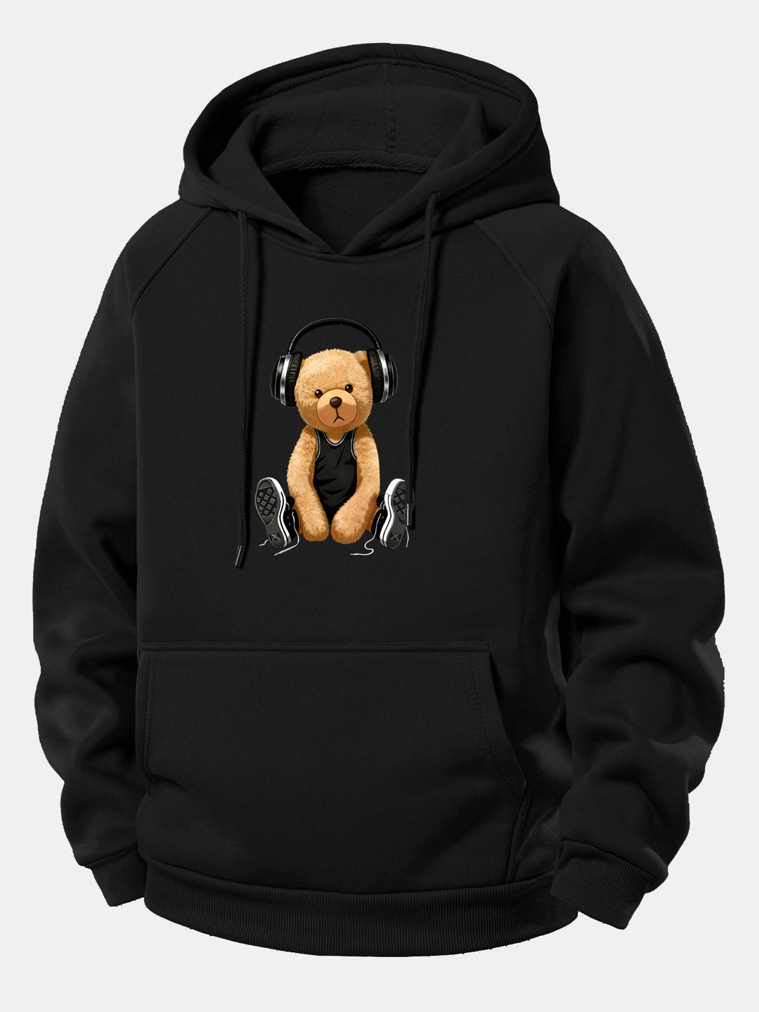 Headphone Bear Print Drawstring Hoodie