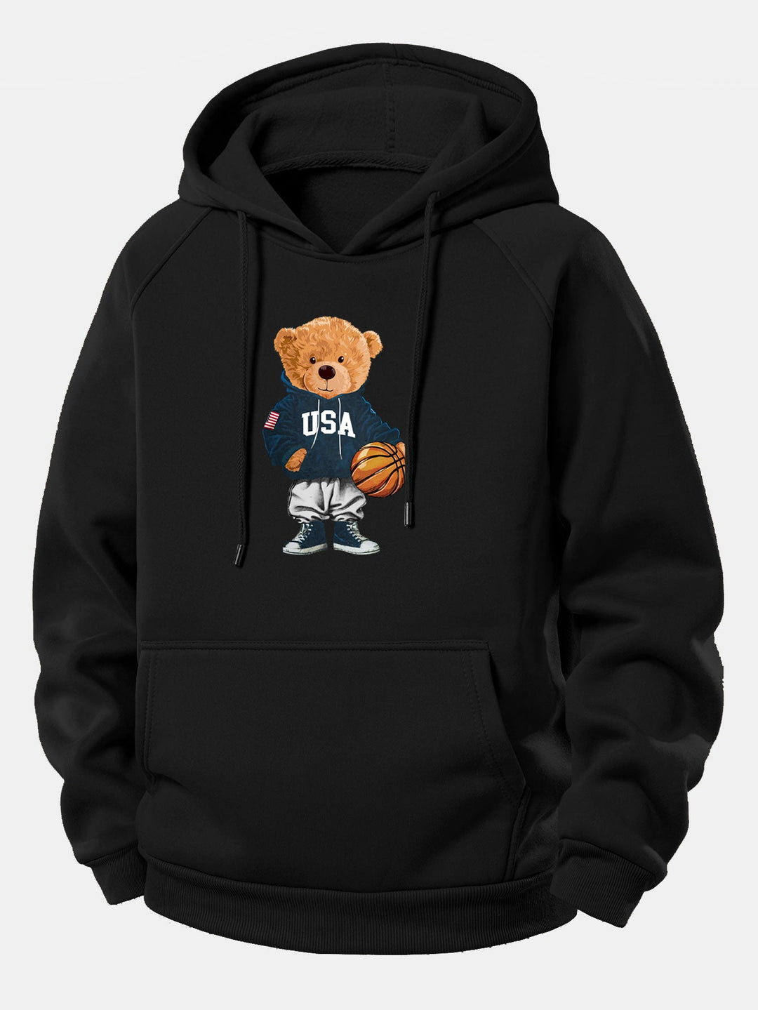 Basketball Bear Print Drawstring Hoodie