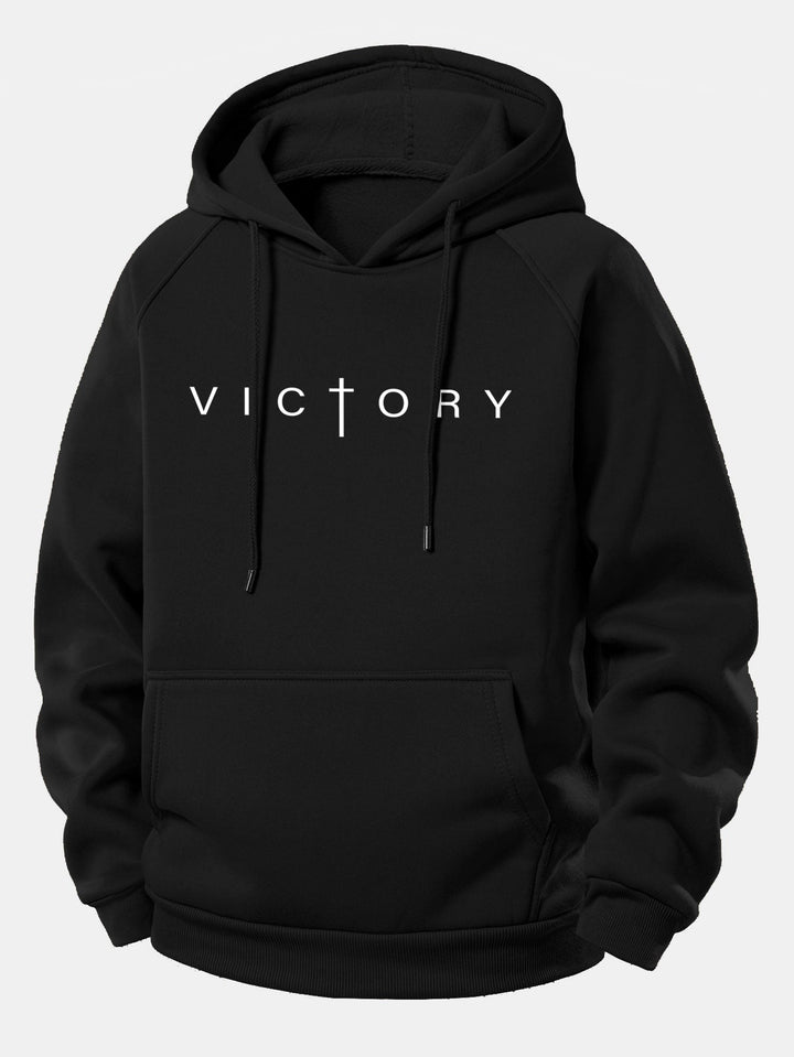 Victory Slogan Print Drawstring Hoodie