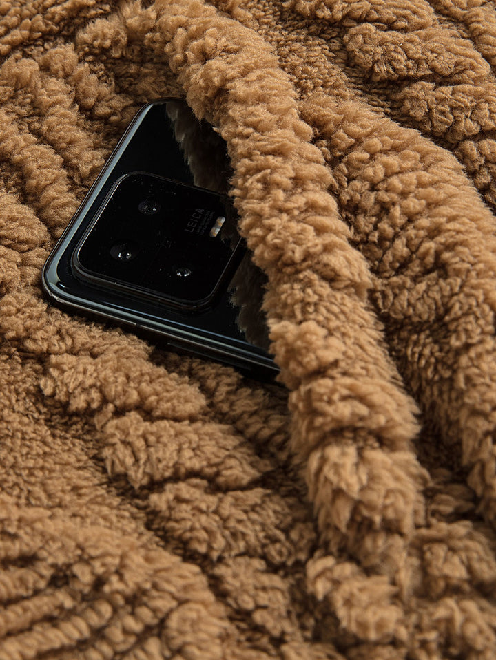 Geometric Jacquard Teddy Half-Zip Hoodie