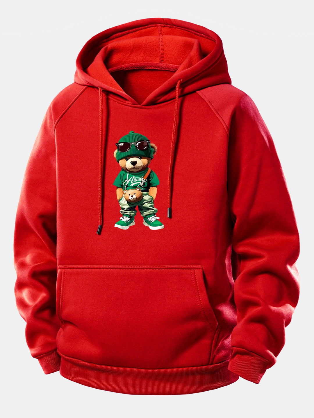 Trendy Bear Print Drawstring Hoodie