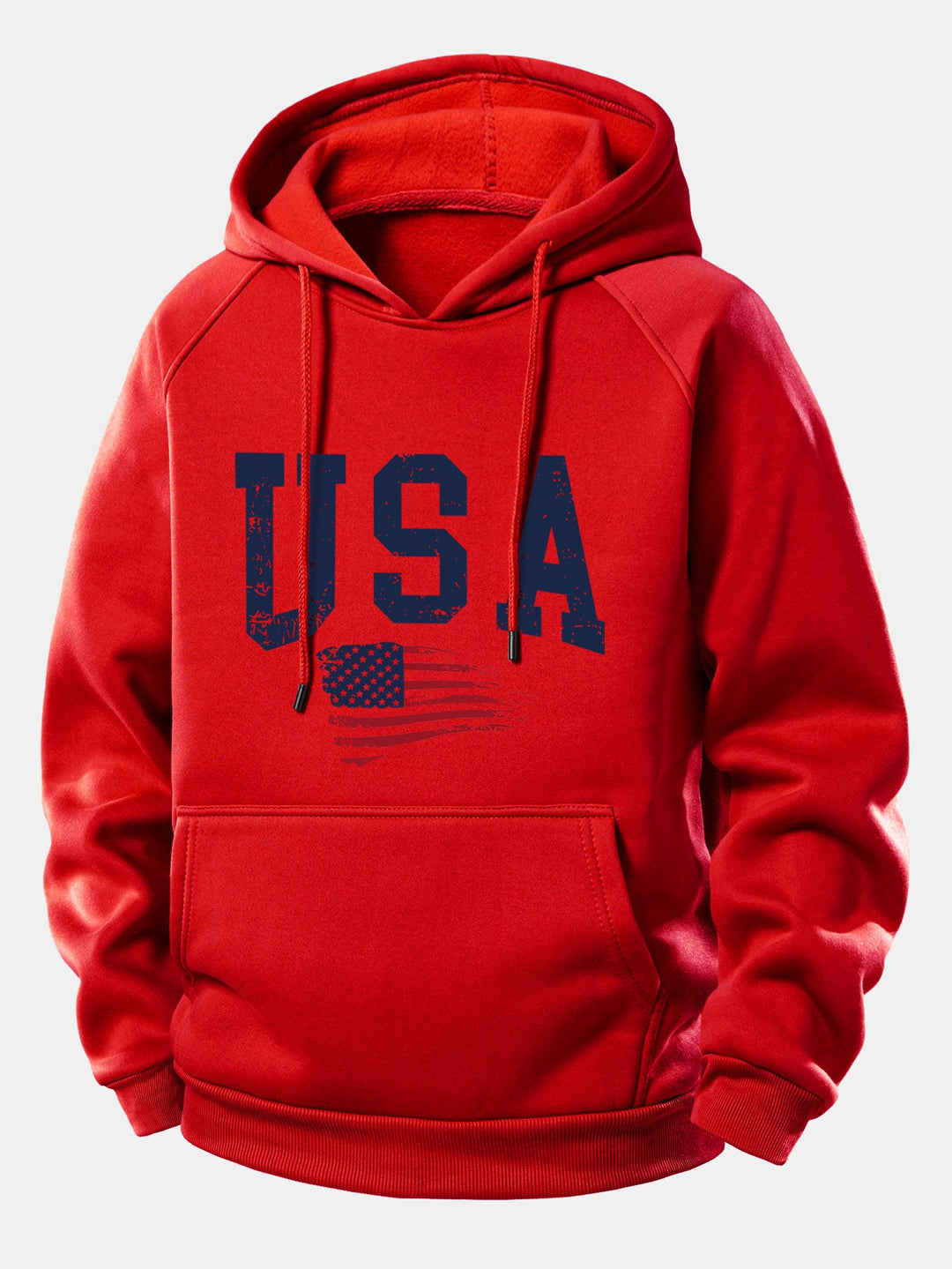 USA Flag Print Drawstring Hoodie