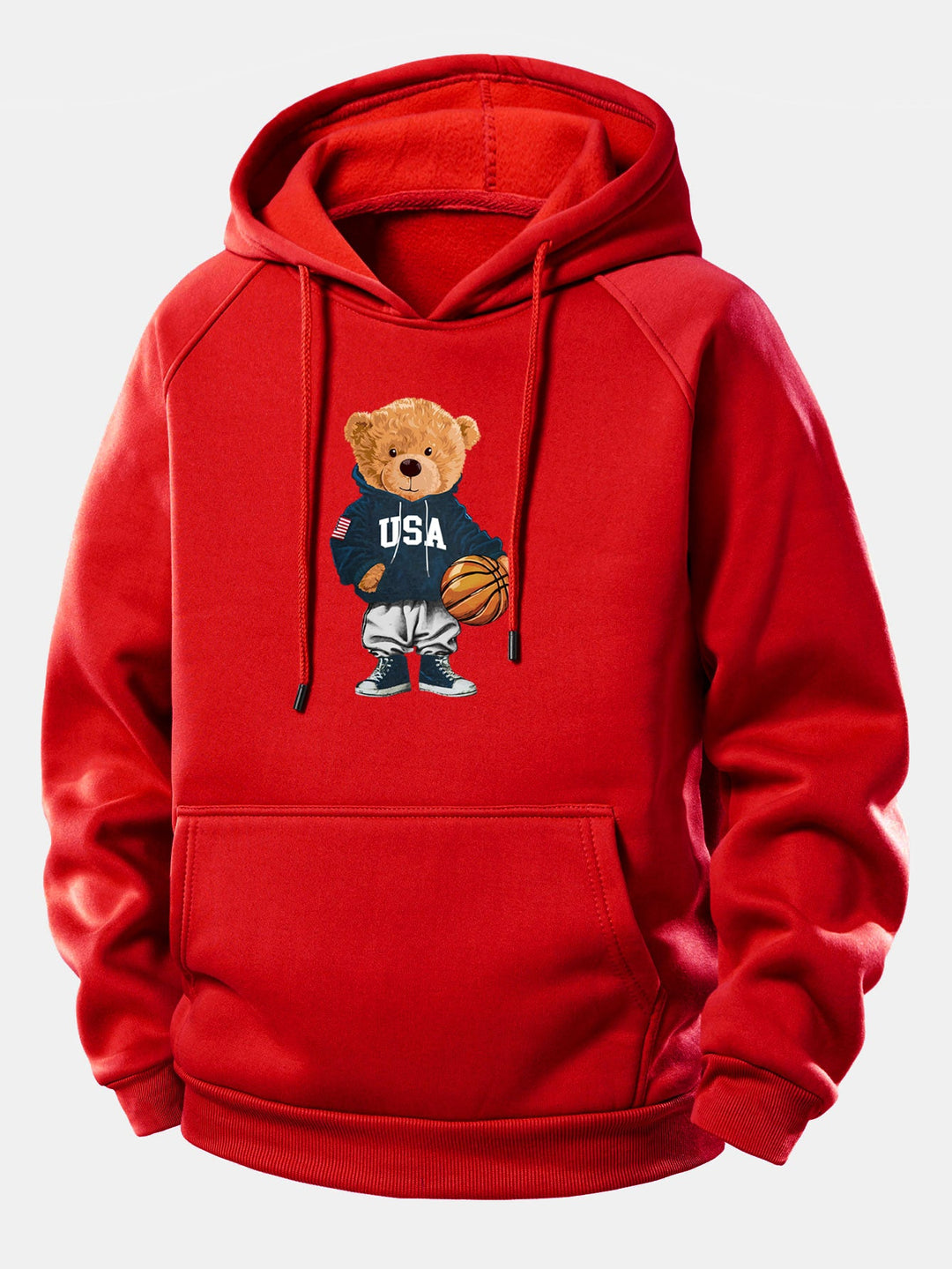 Basketball Bear Print Drawstring Hoodie