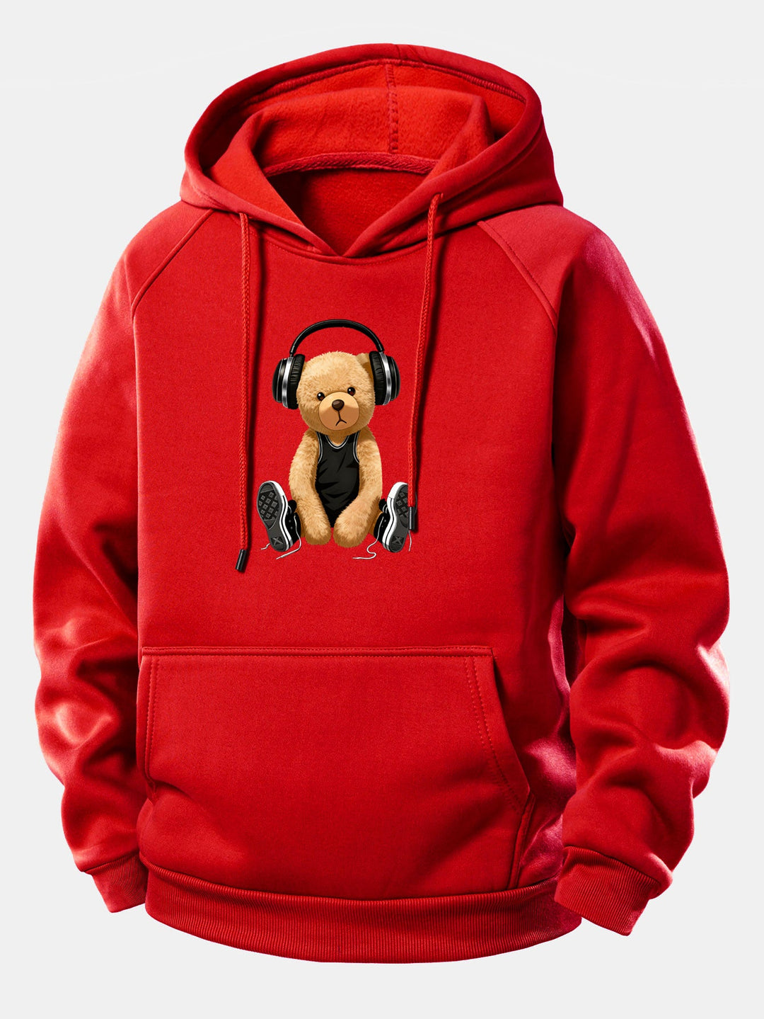 Headphone Bear Print Drawstring Hoodie