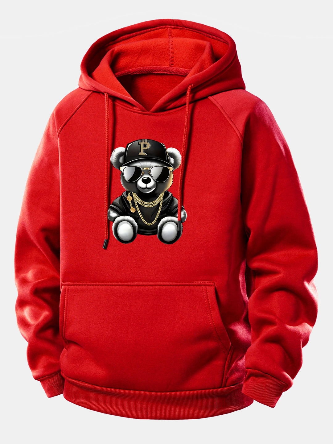 Hip Hop Bear Print Drawstring Hoodie