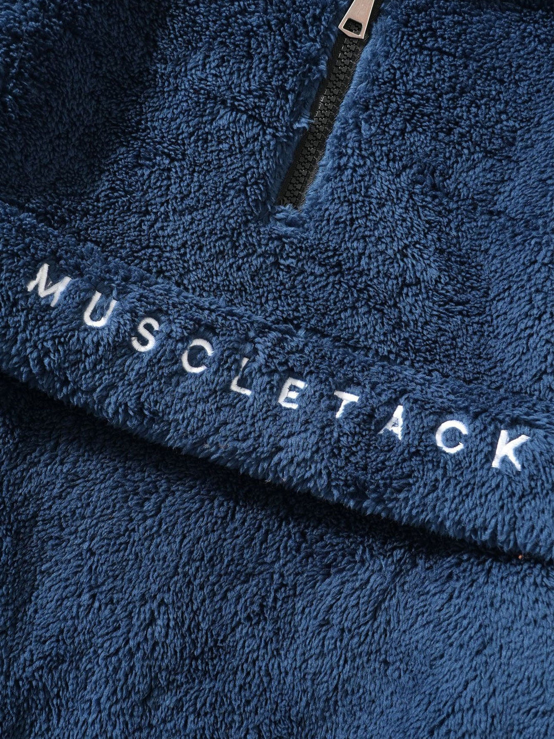 Letter Embroidery Teddy Half-Zip Hoodie