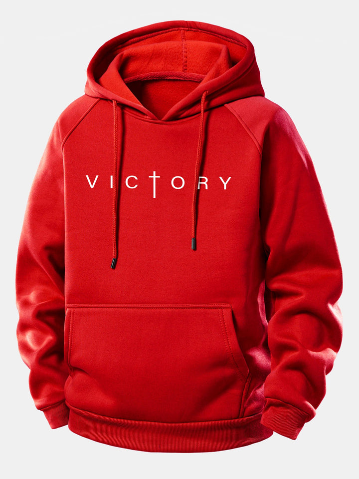 Victory Slogan Print Drawstring Hoodie