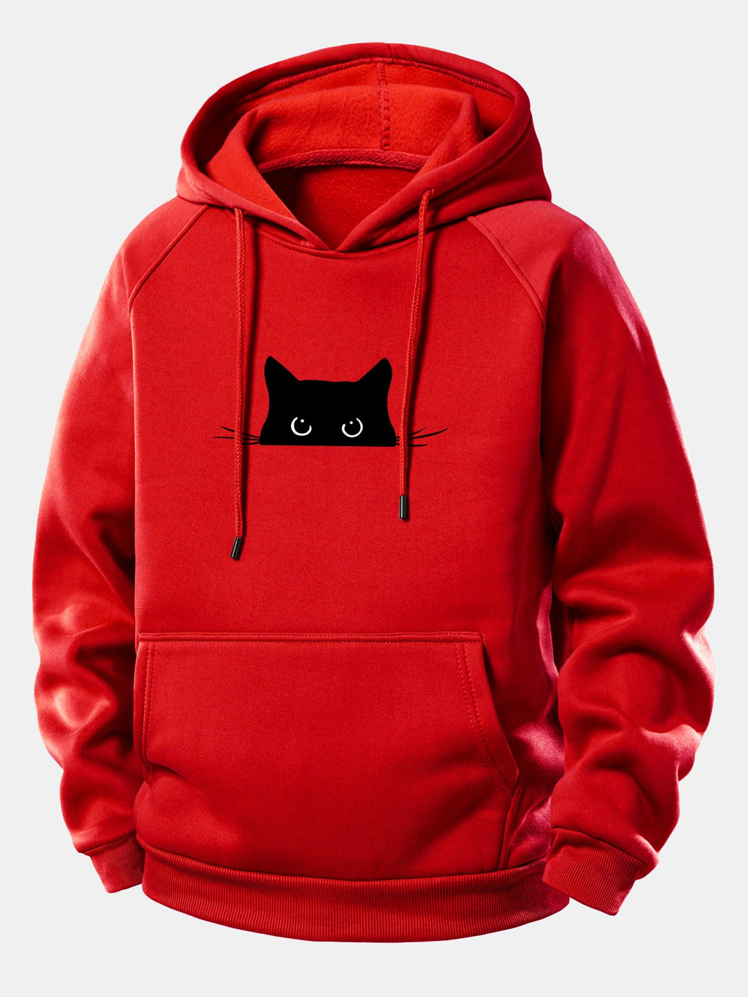 Black Cat Print Drawstring Hoodie