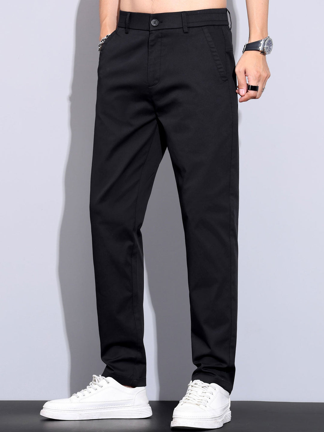 Elastic Waist Straight Leg Trousers