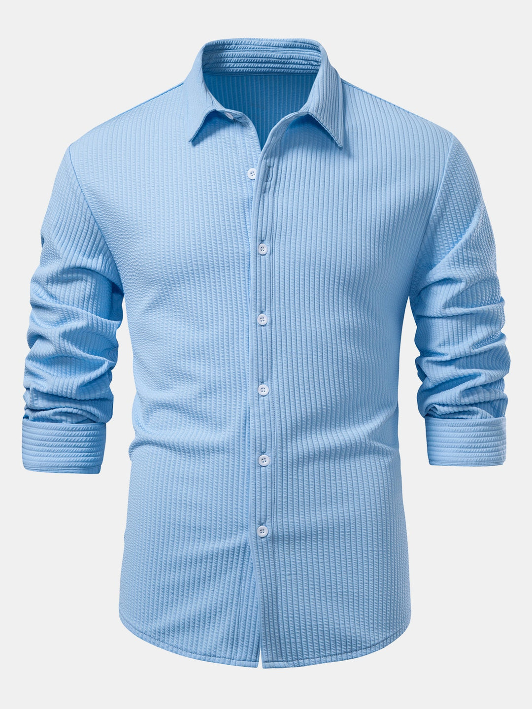 Long Sleeve Muscle Fit Ribbed Button Up Shirt