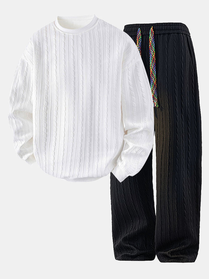 Relax Fit Twist Jacquard Crew Neck Sweatshirt & Twisted Jacquard Straight Leg Pants