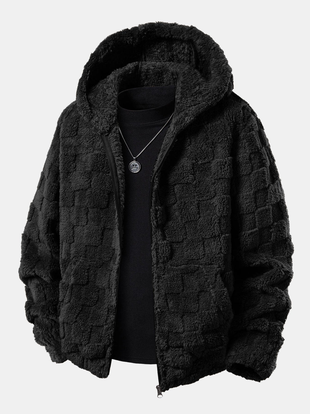 Checkerboard Teddy Zip Up Hoodie