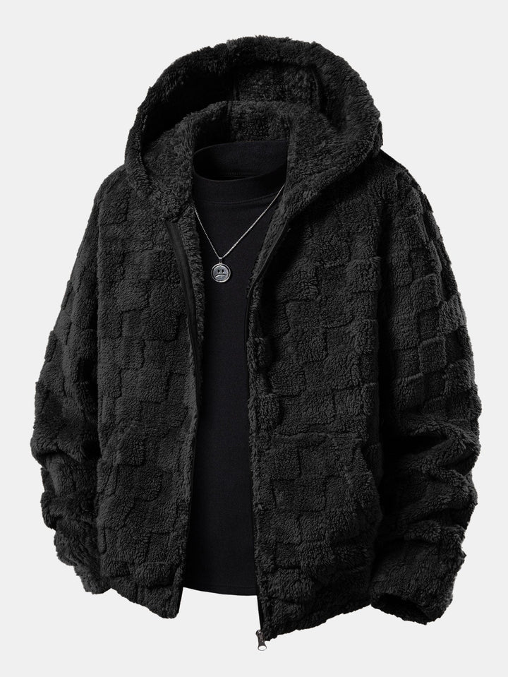 Checkerboard Teddy Zip Up Hoodie