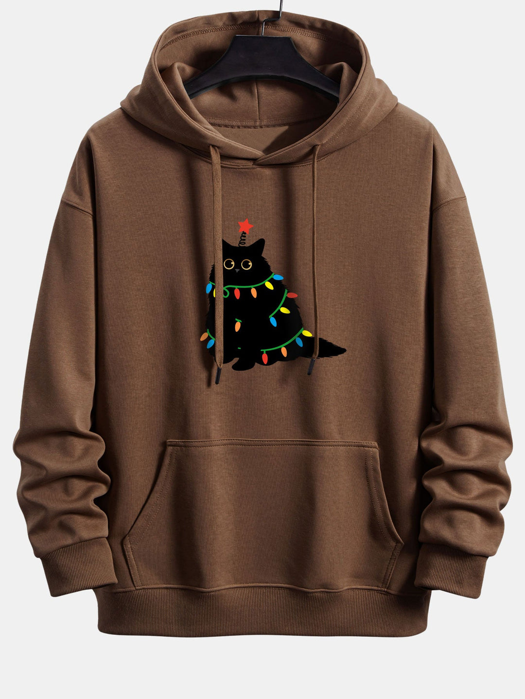 Colorful Light Black Cat Print Relax Fit Hoodie