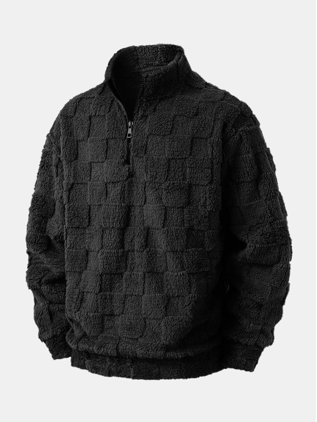 Chessboard Jacquard Teddy Quarter Zip Sweatshirt