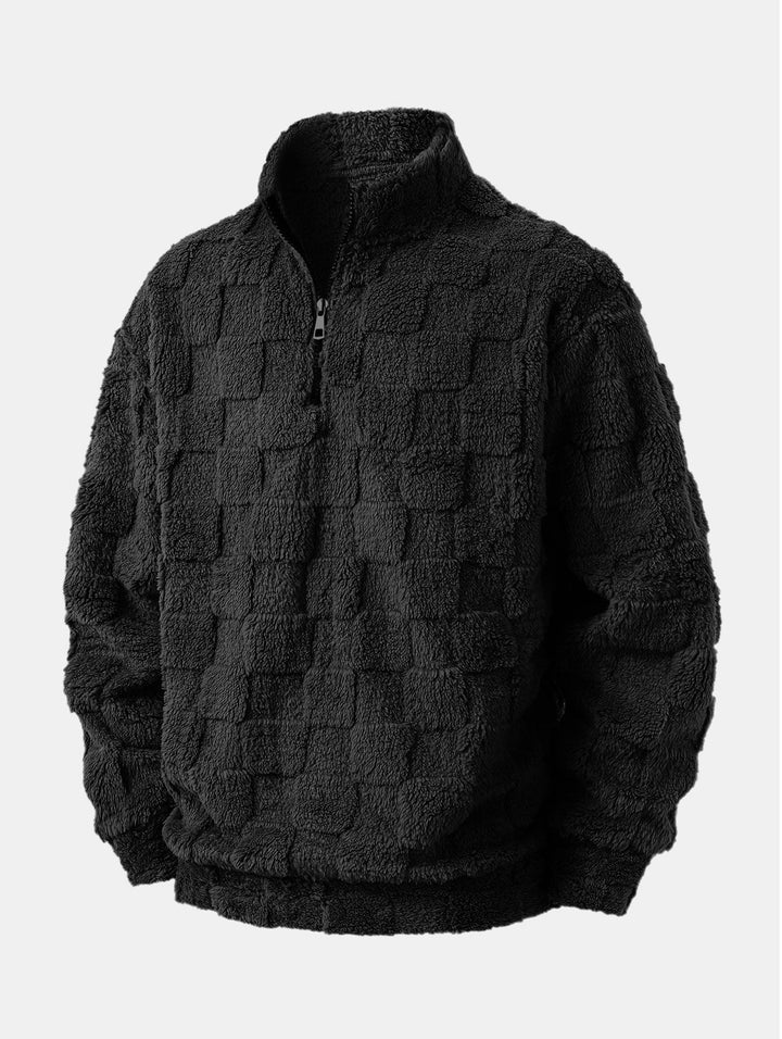 Chessboard Jacquard Teddy Quarter Zip Sweatshirt