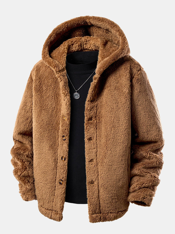 Teddy Fleece Button Up Hooded Coat