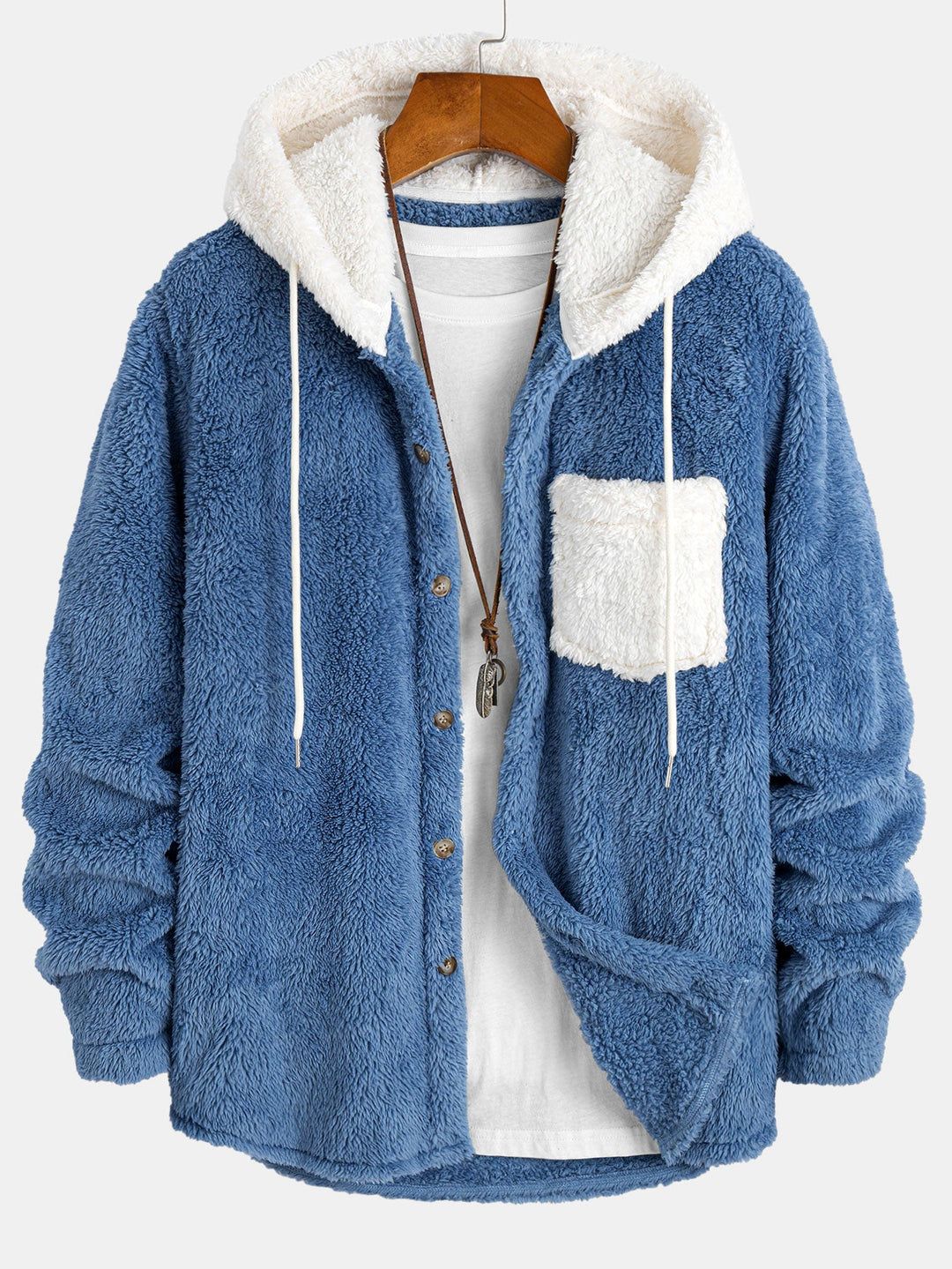 Contrast Teddy Hooded Shirt