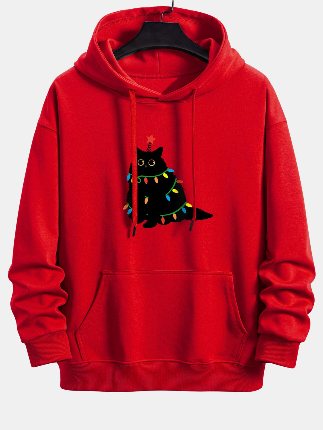 Colorful Light Black Cat Print Relax Fit Hoodie