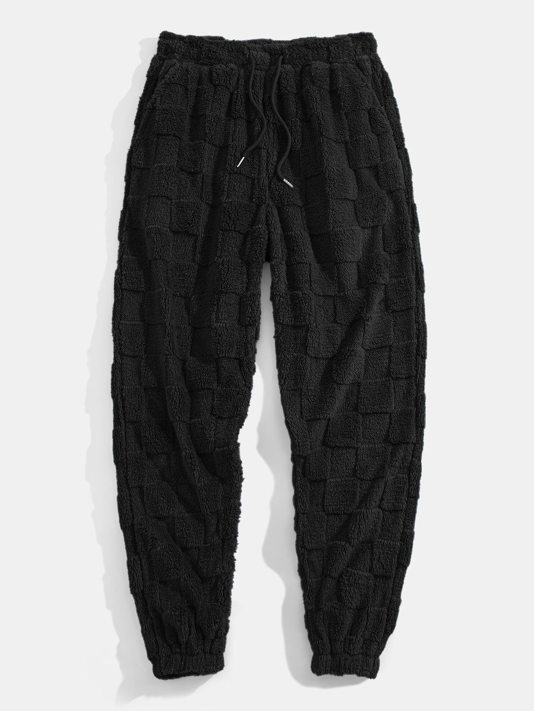 Relax Fit Checkerboard Kangaroo Pocket Teddy Hoodie & Jogger Pants