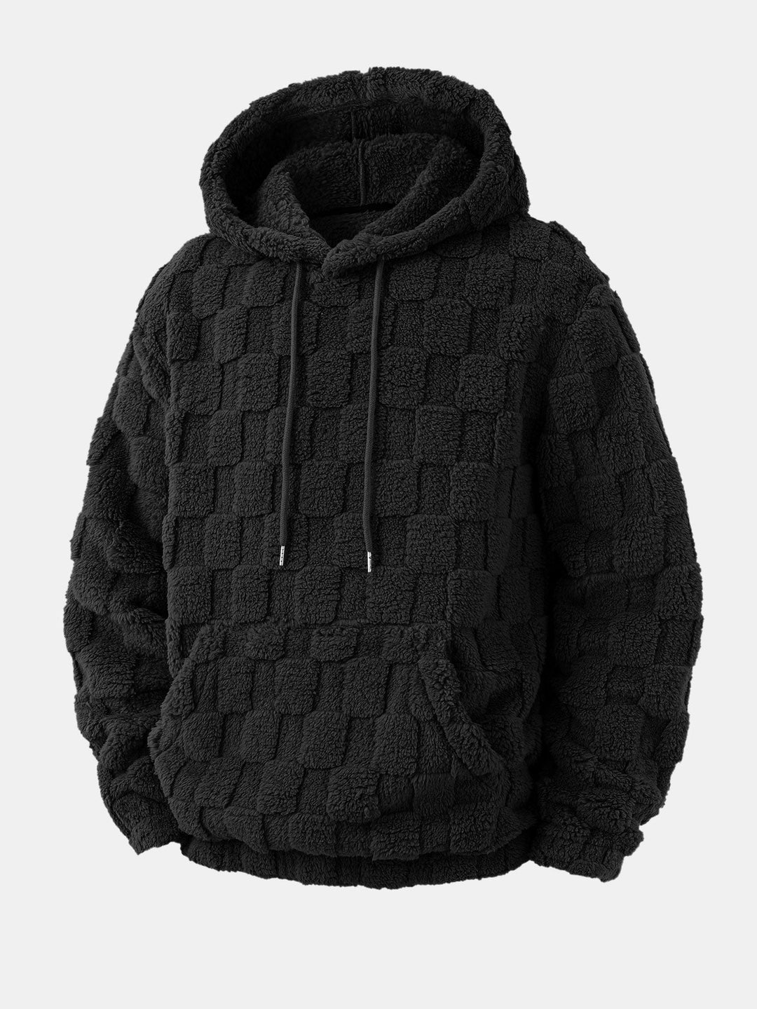 Relax Fit Checkerboard Kangaroo Pocket Teddy Hoodie & Jogger Pants