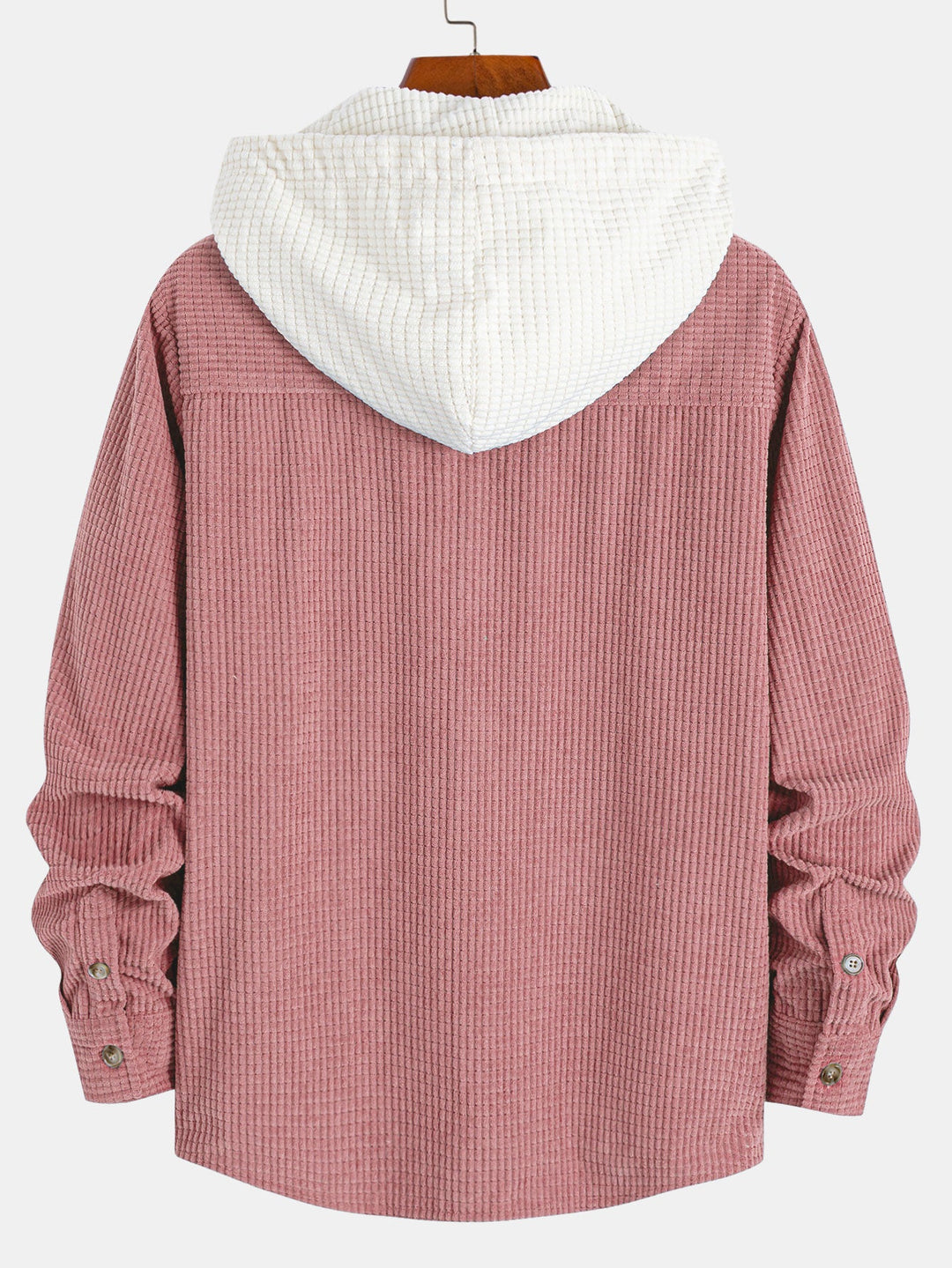 Long Sleeved Waffle Corduroy Contrast Hooded Shirt
