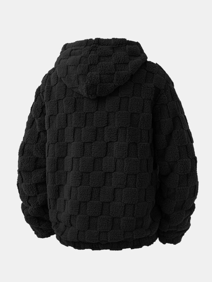 Relax Fit Checkerboard Kangaroo Pocket Teddy Hoodie & Jogger Pants