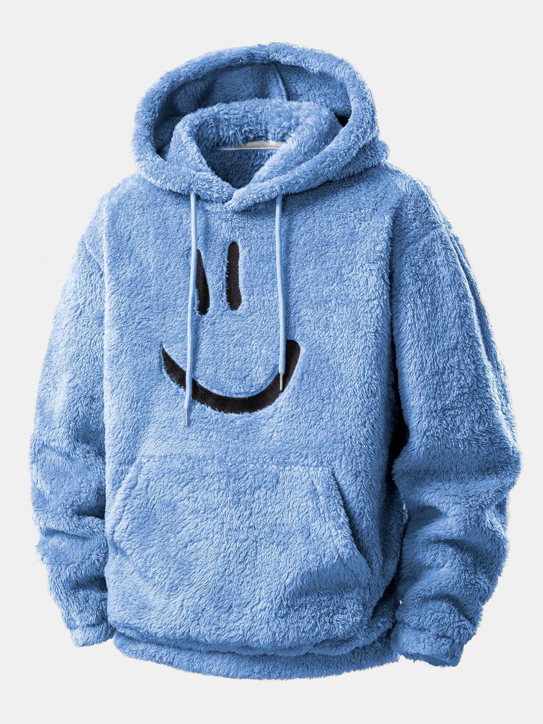 Smiley Face Embroidered Teddy Hoodie