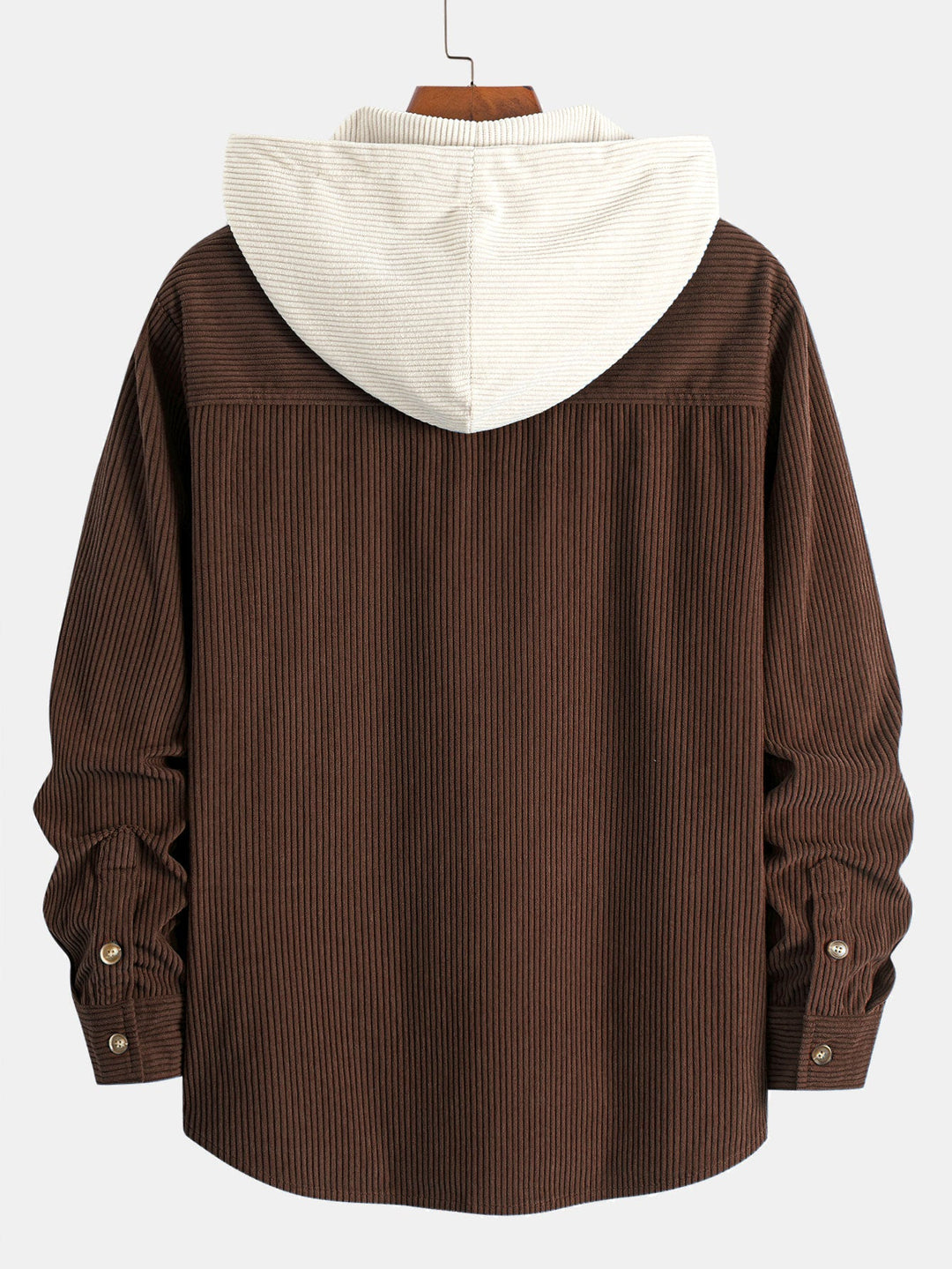 Long Sleeved Contrast Corduroy Hooded Shirt