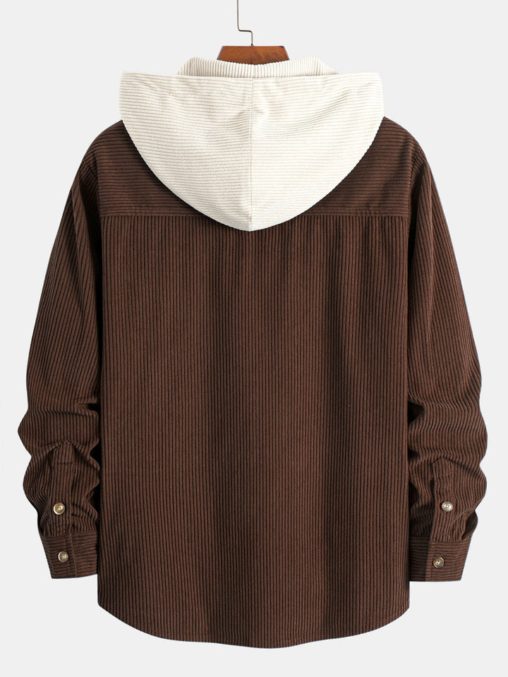 Long Sleeved Contrast Corduroy Hooded Shirt