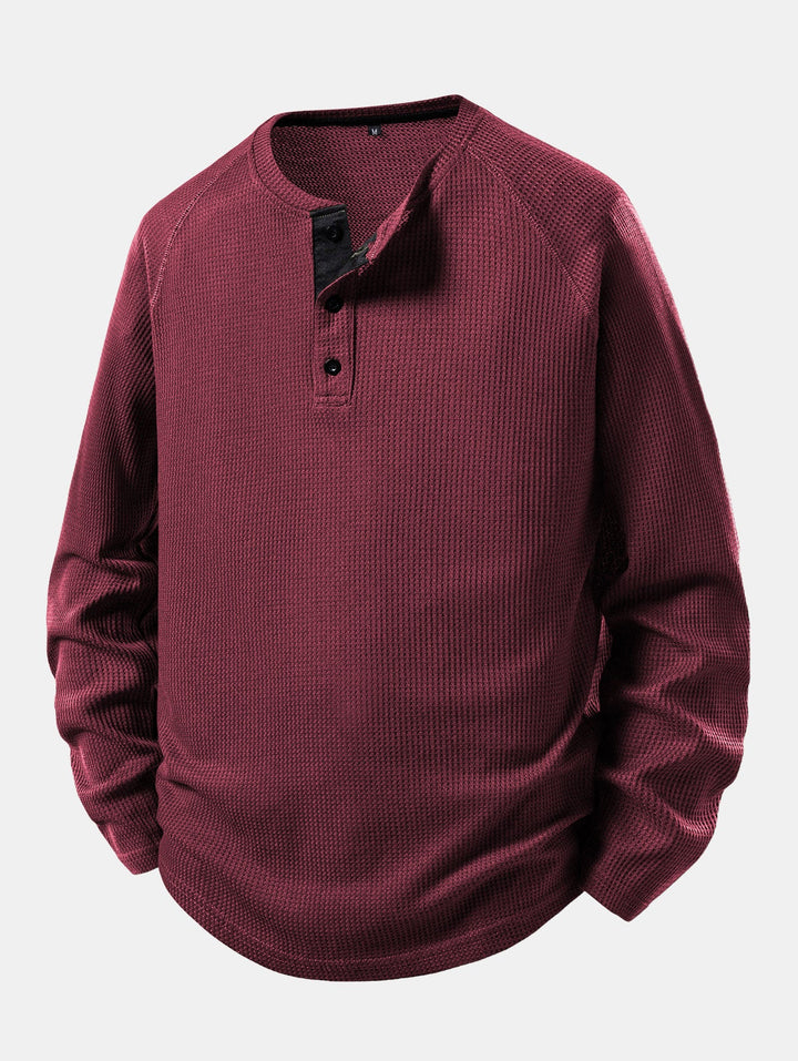 Camisa Henley Waffle com Manga Longa e Barra Arqueada