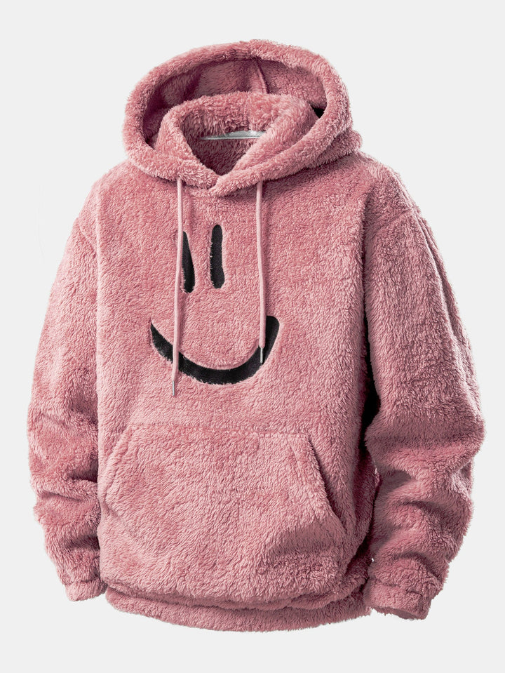 Smiley Face Embroidered Teddy Hoodie