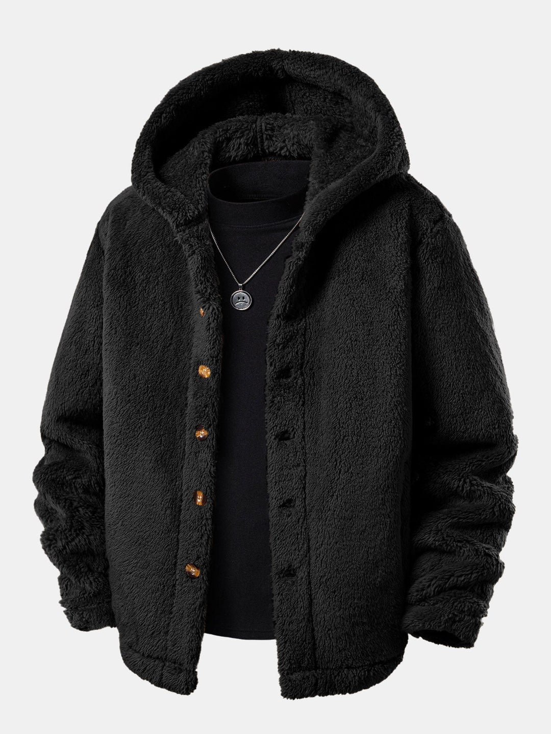 Teddy Fleece Button Up Hooded Coat