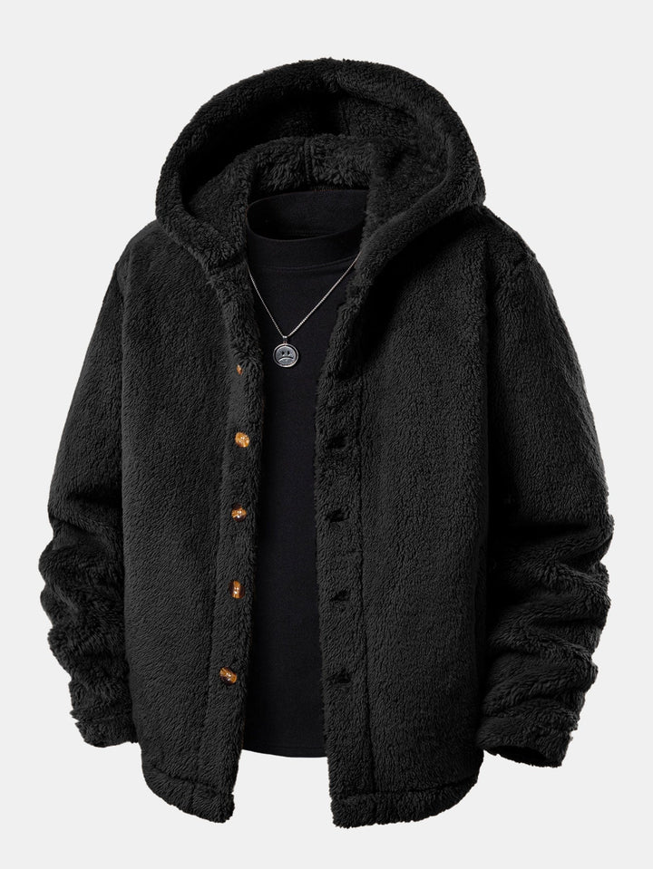 Teddy Fleece Button Up Hooded Coat