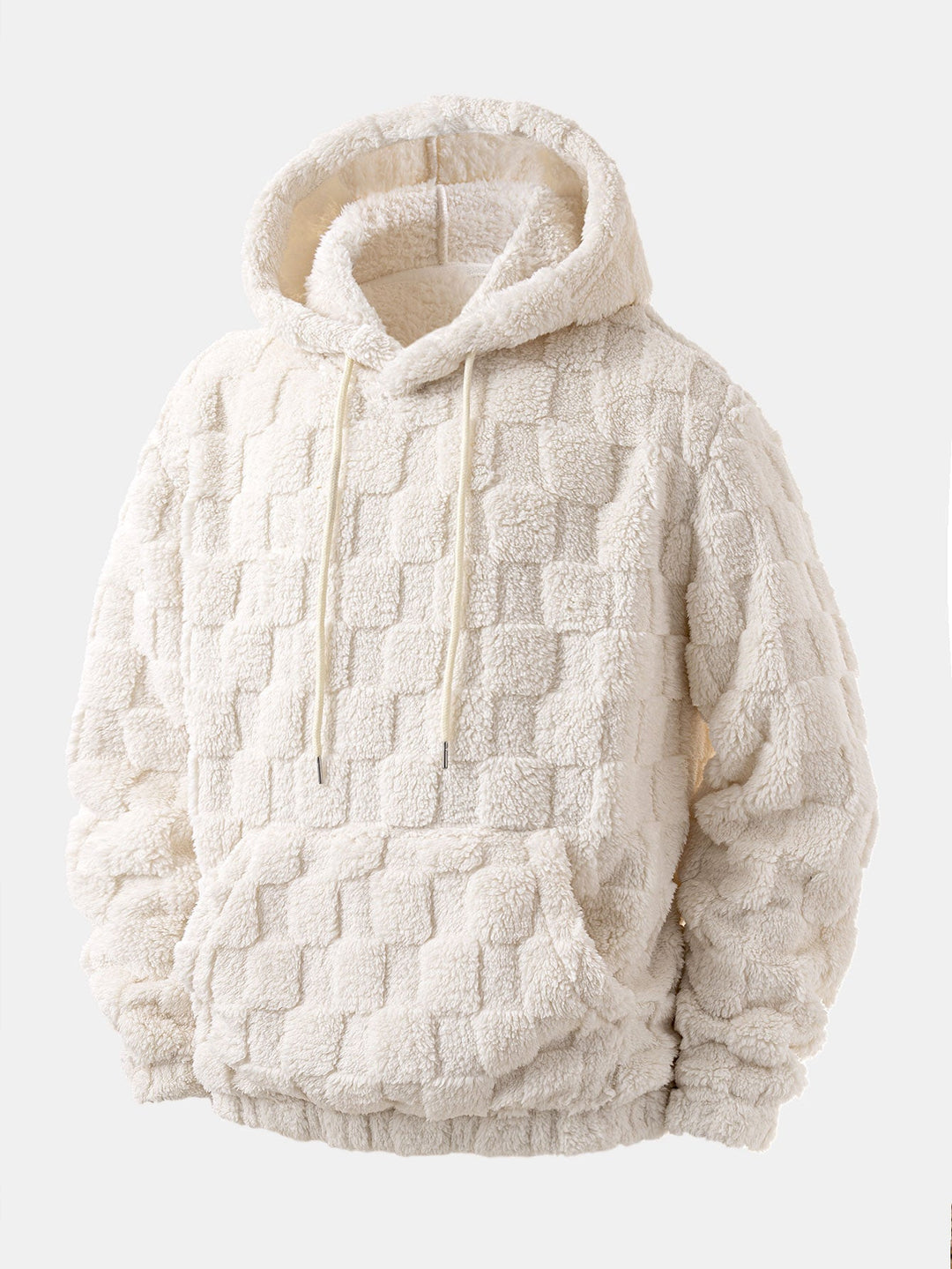 Relax Fit Checkerboard Kangaroo Pocket Teddy Hoodie & Jogger Pants