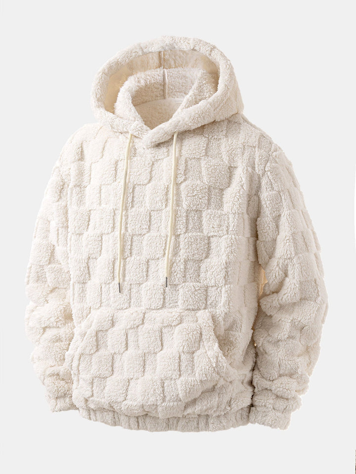 Relax Fit Checkerboard Kangaroo Pocket Teddy Hoodie & Jogger Pants