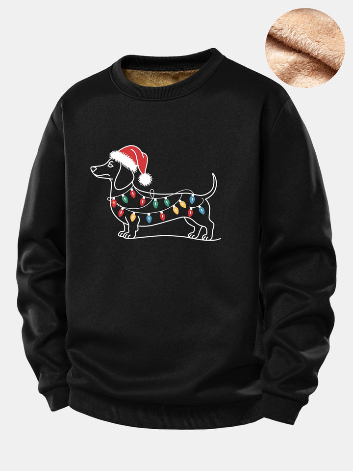 Christmas Light Dog Print Teddy Fleece Lined Sweatshirt