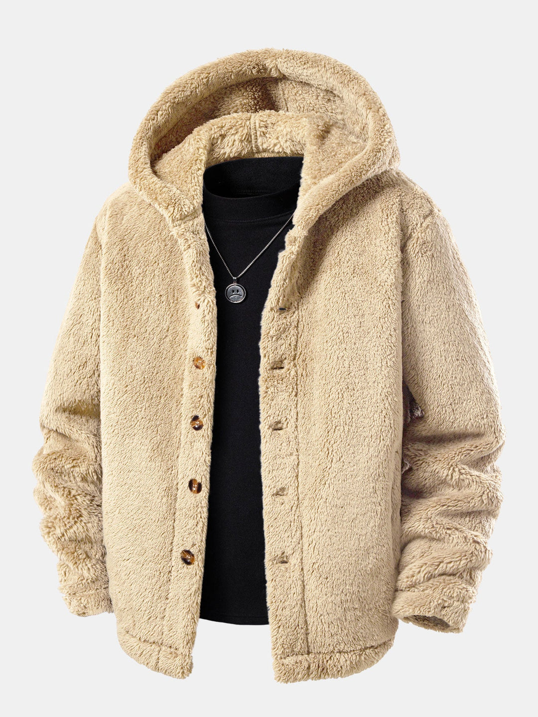 Teddy Fleece Button Up Hooded Coat