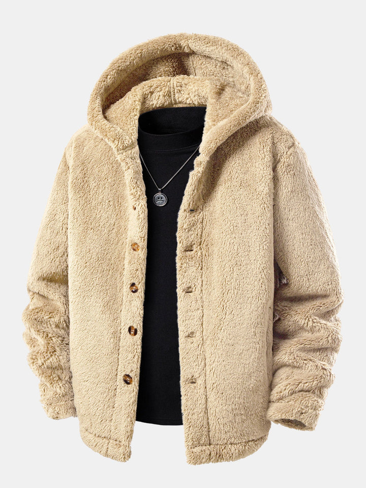 Teddy Fleece Button Up Hooded Coat