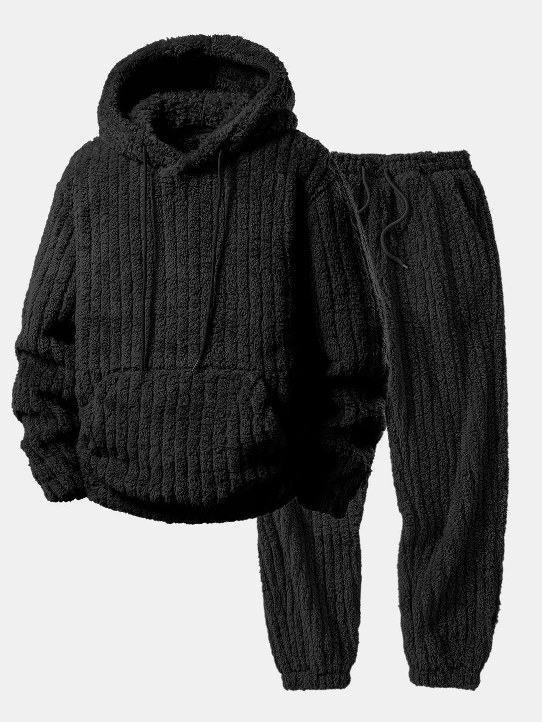 Relax Fit Stripe Kangaroo Pocket Teddy Hoodie & Jogger Pants