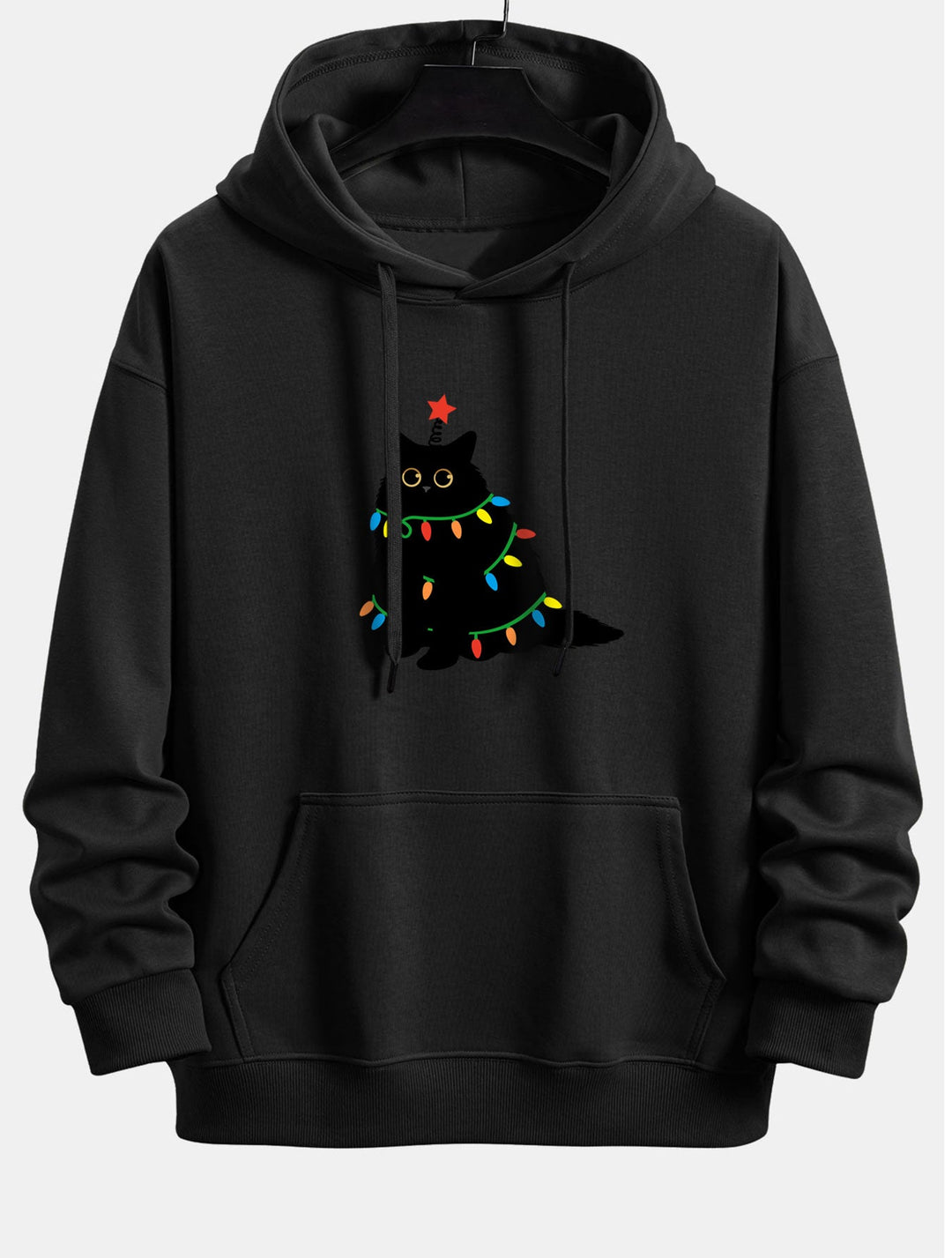 Colorful Light Black Cat Print Relax Fit Hoodie