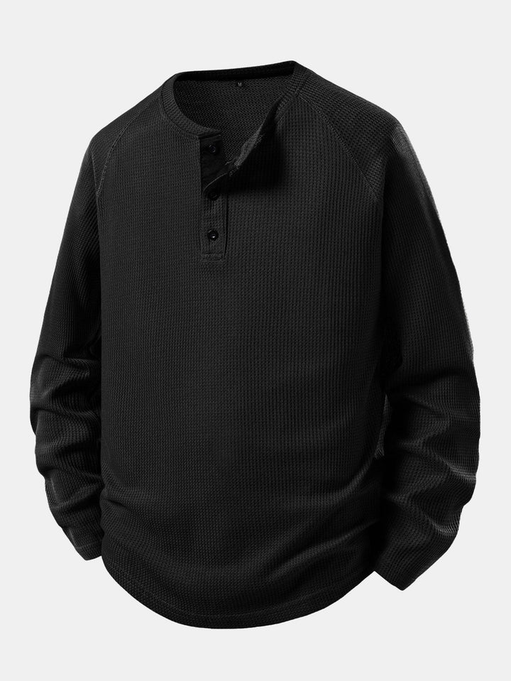 Camisa Henley Waffle com Manga Longa e Barra Arqueada