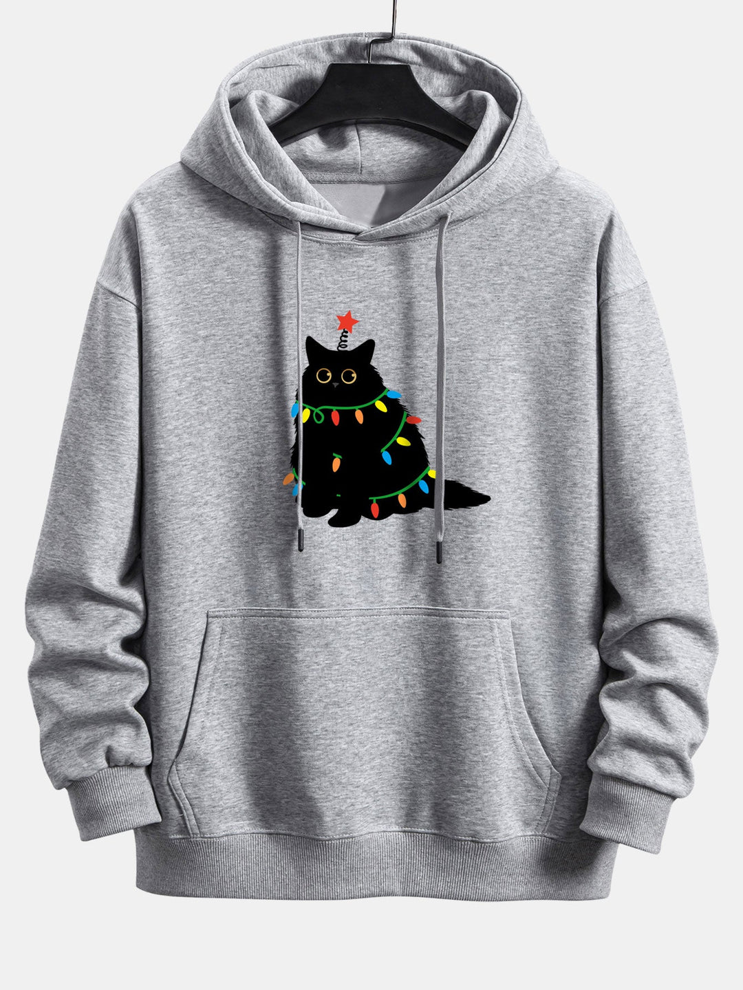 Colorful Light Black Cat Print Relax Fit Hoodie