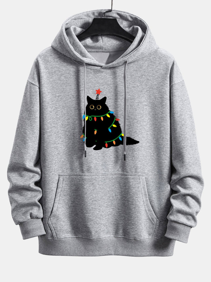 Colorful Light Black Cat Print Relax Fit Hoodie