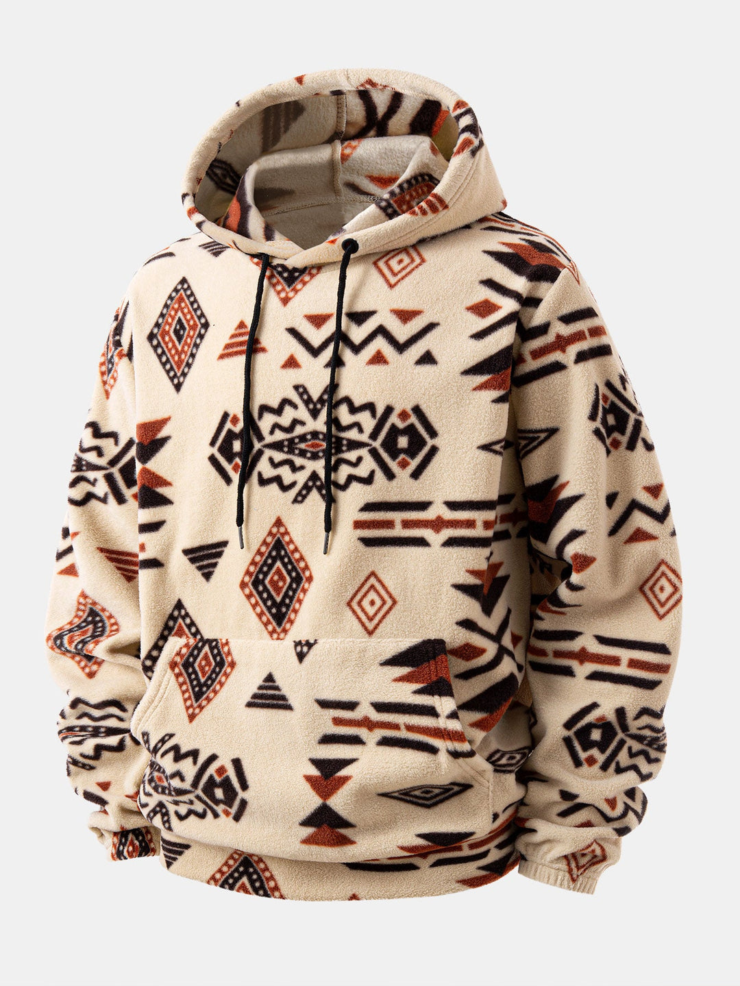 Relax Fit Tribal Geometry Teddy Hoodie & Shorts
