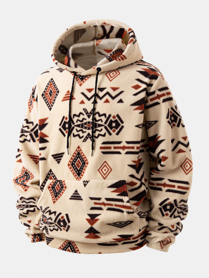 Relax Fit Tribal Geometry Teddy Hoodie & Shorts