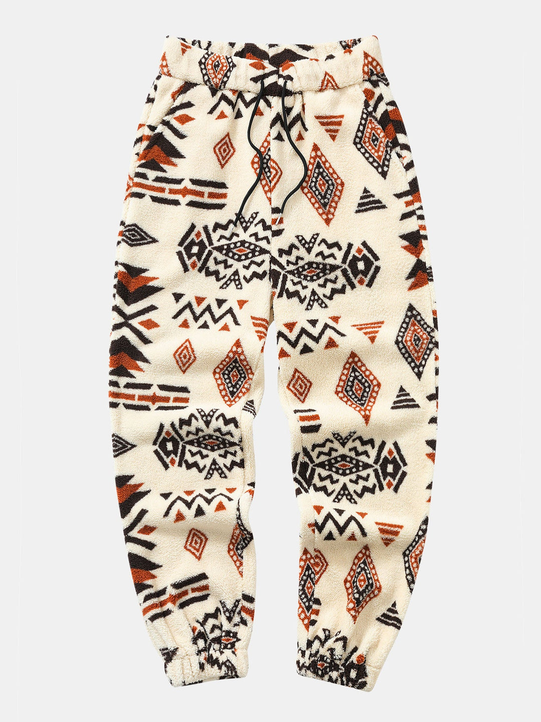 Tribal Geometry Pattern Teddy Jogger Pants
