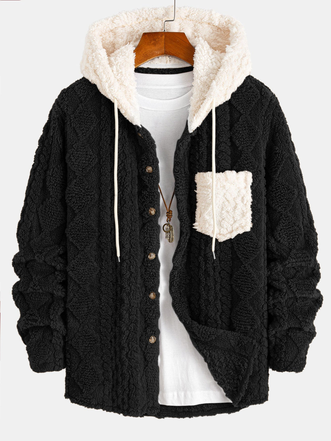 Geometric Jacquard Teddy Hooded Shirt